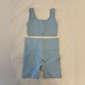 SET Active Ribbed Short Workout Set — Light Blue